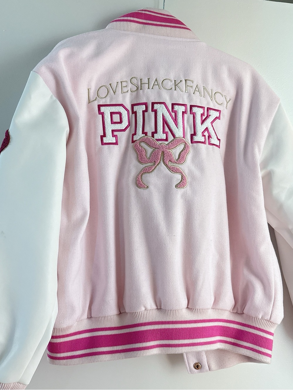 LoveShackFancy x PINK Women’s Light Pink Varsity Jacket